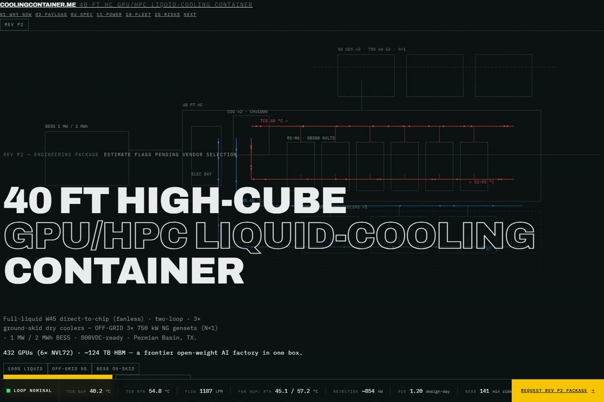 Screenshot of the Cooling Container engineering package page