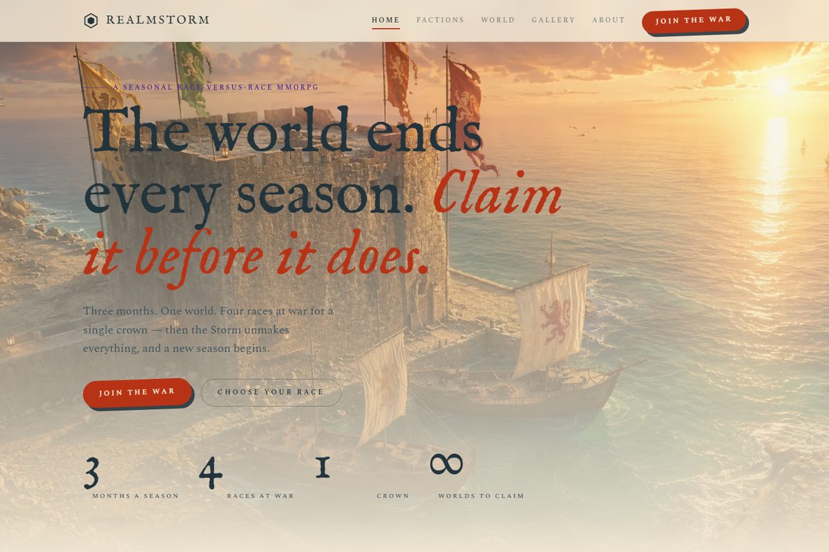 Screenshot of the REALMSTORM game site